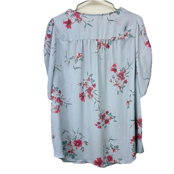 Torrid Harper Gray Floral Georgette V Neck Ruched Sleeve Blouse Size 3X‎ - Picture 6 of 10